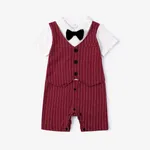 2pcs Baby Boy Cotton Classic Stripe Short Sleeve Lapel Jumpsuit Red