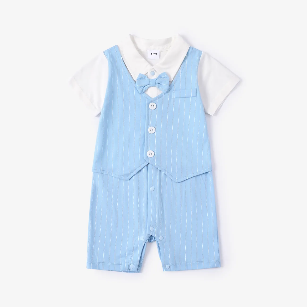 2pcs Baby Boy Cotton Classic Stripe Short Sleeve Lapel Jumpsuit Blue big image 1