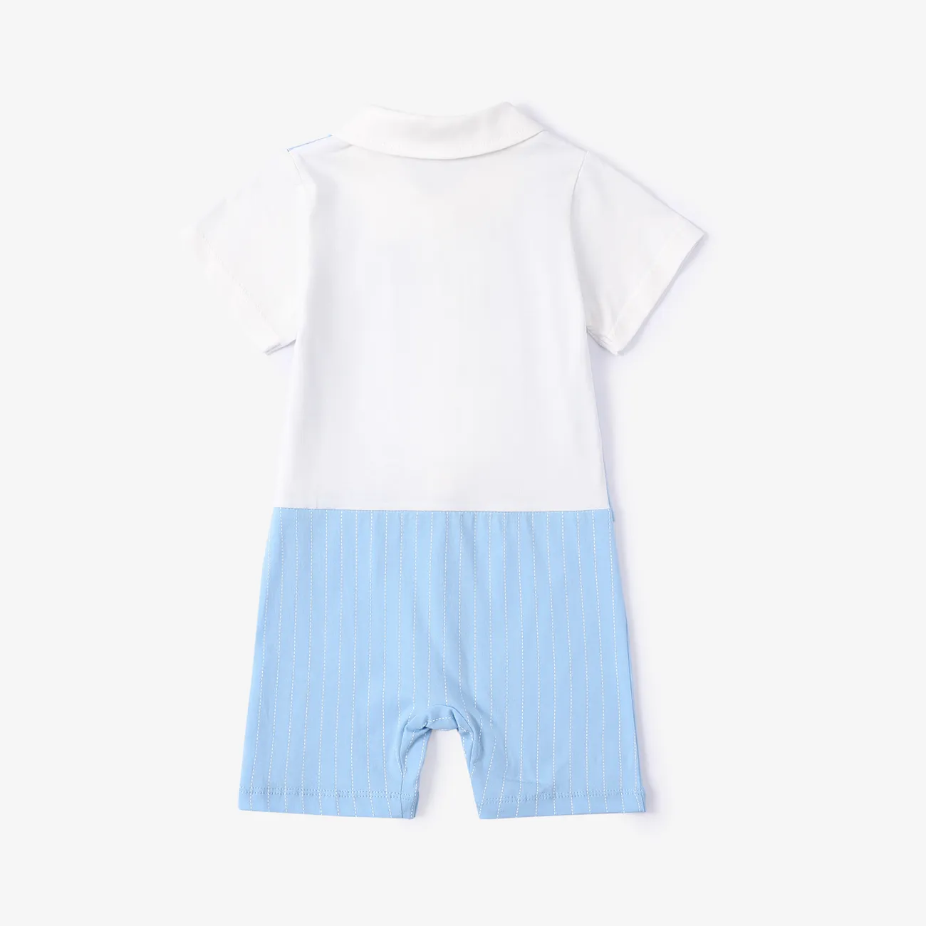 2pcs Baby Boy Cotton Classic Stripe Short Sleeve Lapel Jumpsuit Blue big image 1