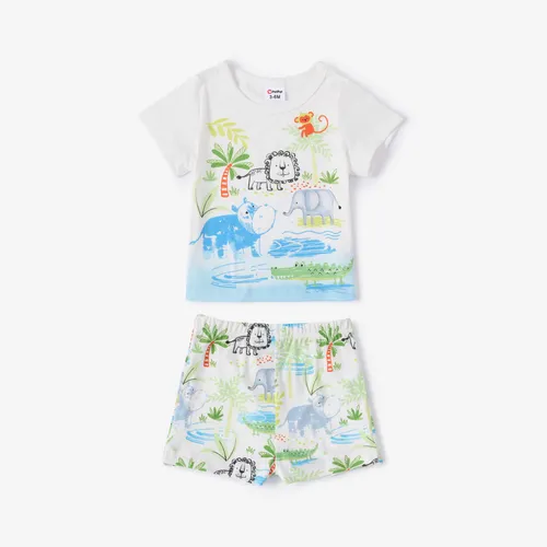 Baby Junge 2-teiliges T-Shirt- und Shorts-Set mit kindlichem Tiermuster