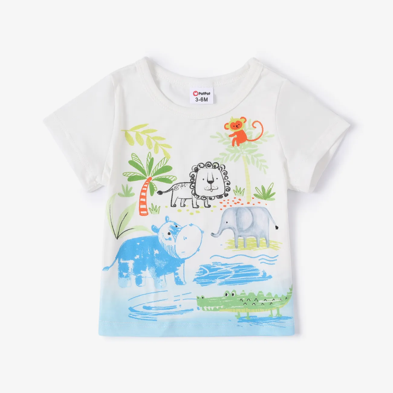 Baby Boy 2pcs Childlike Animal Pattern Tee and Shorts Set Original White big image 1