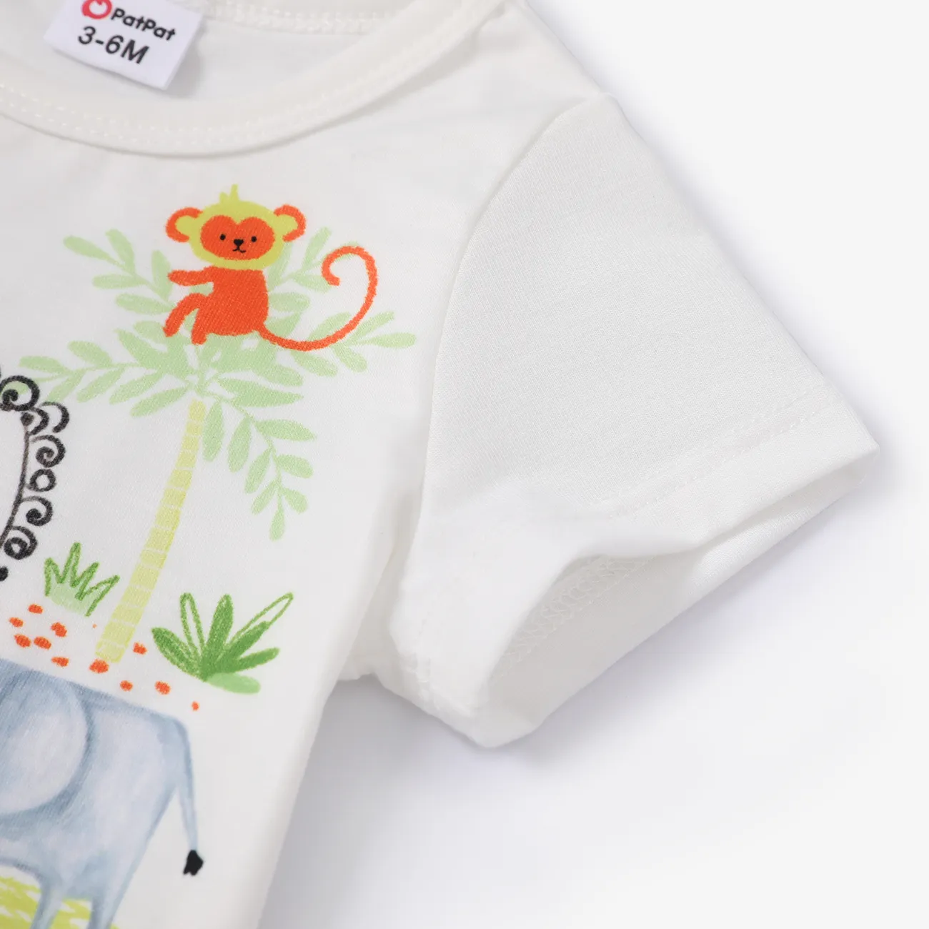 Baby Boy 2pcs Childlike Animal Pattern Tee and Shorts Set Original White big image 1