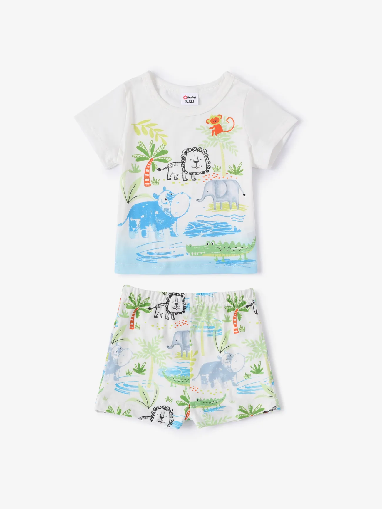 2pcs Baby Boy Childlike Animal Pattern Tee and Shorts Set Original White big image 1