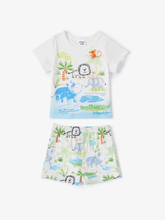 2pcs Baby Boy Kindliches Tiermuster T-Shirt und Shorts Set
