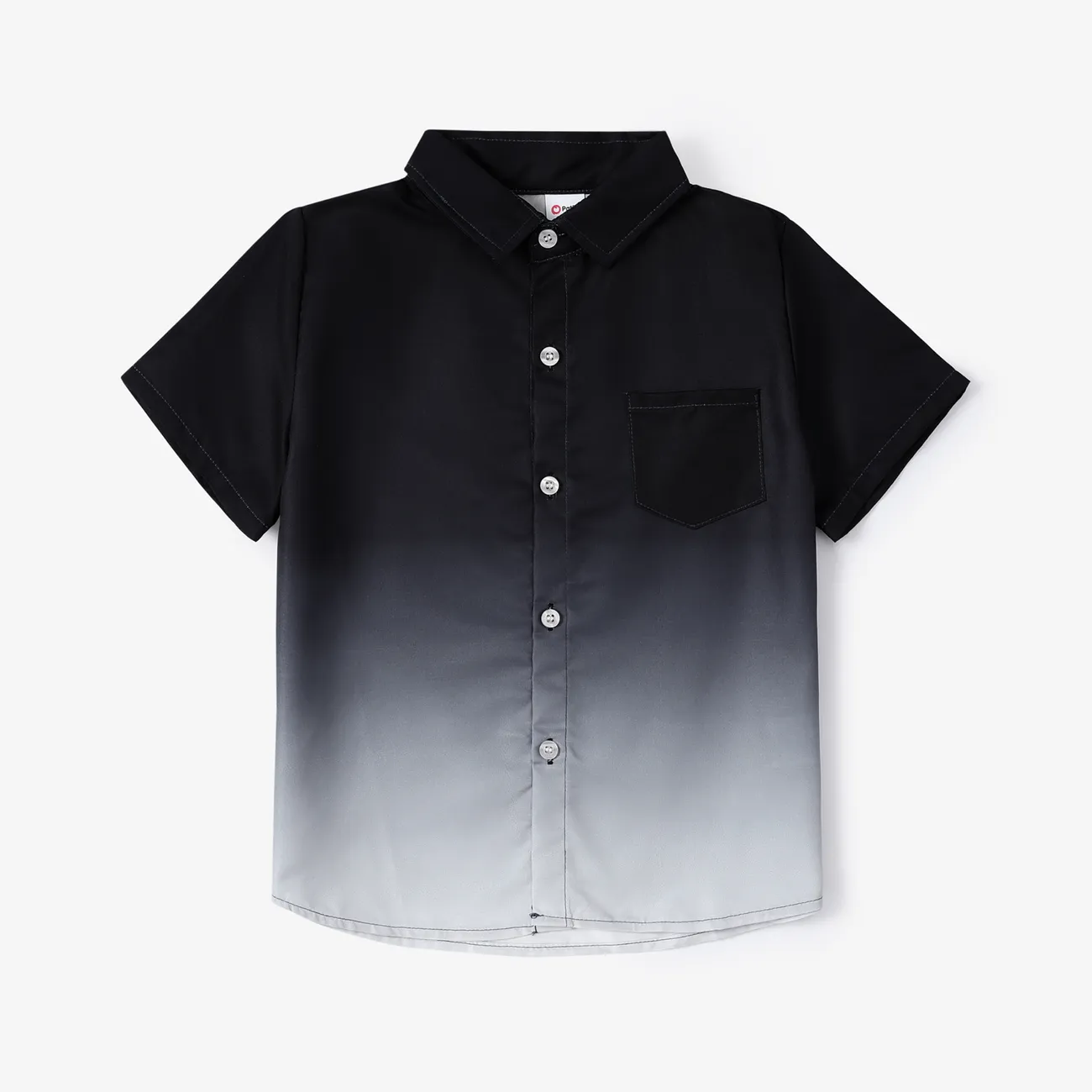 Kid Boy Casual Gradual Change Lapel Short Sleeve Shirt Black big image 1