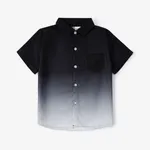 Kid Boy Casual Gradual Change Lapel Short Sleeve Shirt Black