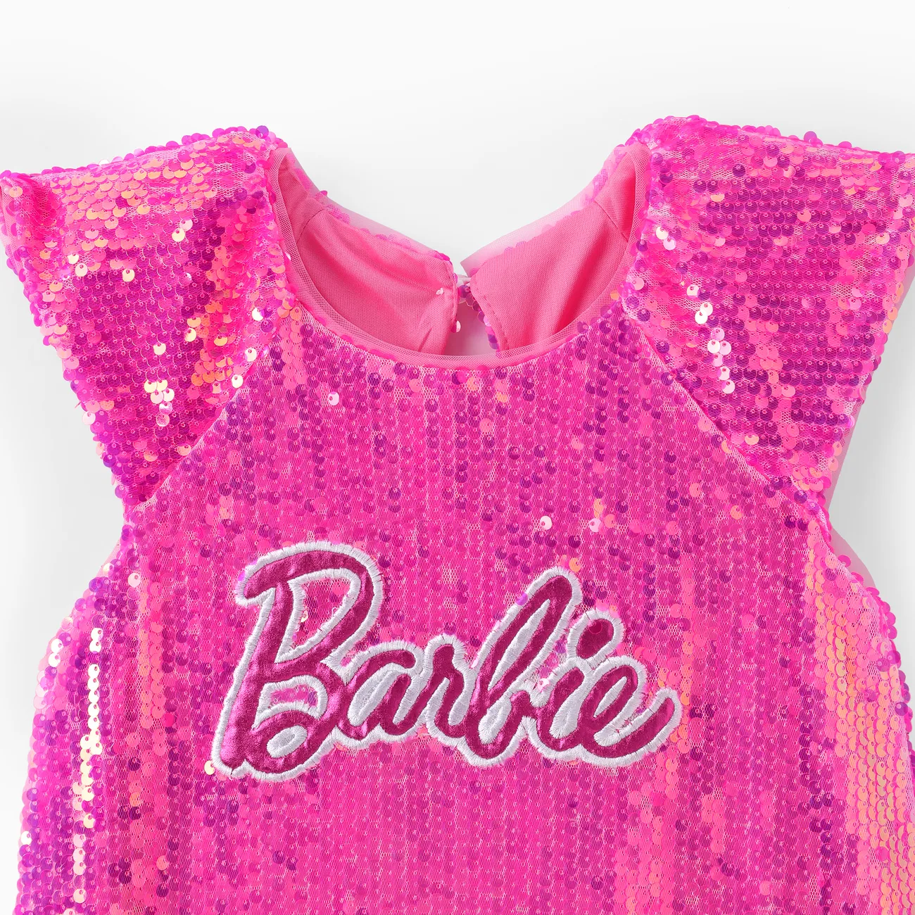 Barbie Toddler/Kid Girls 1pc Classic Barbie Letter Print Sequins Flutter-sleeve Dress Roseo big image 1
