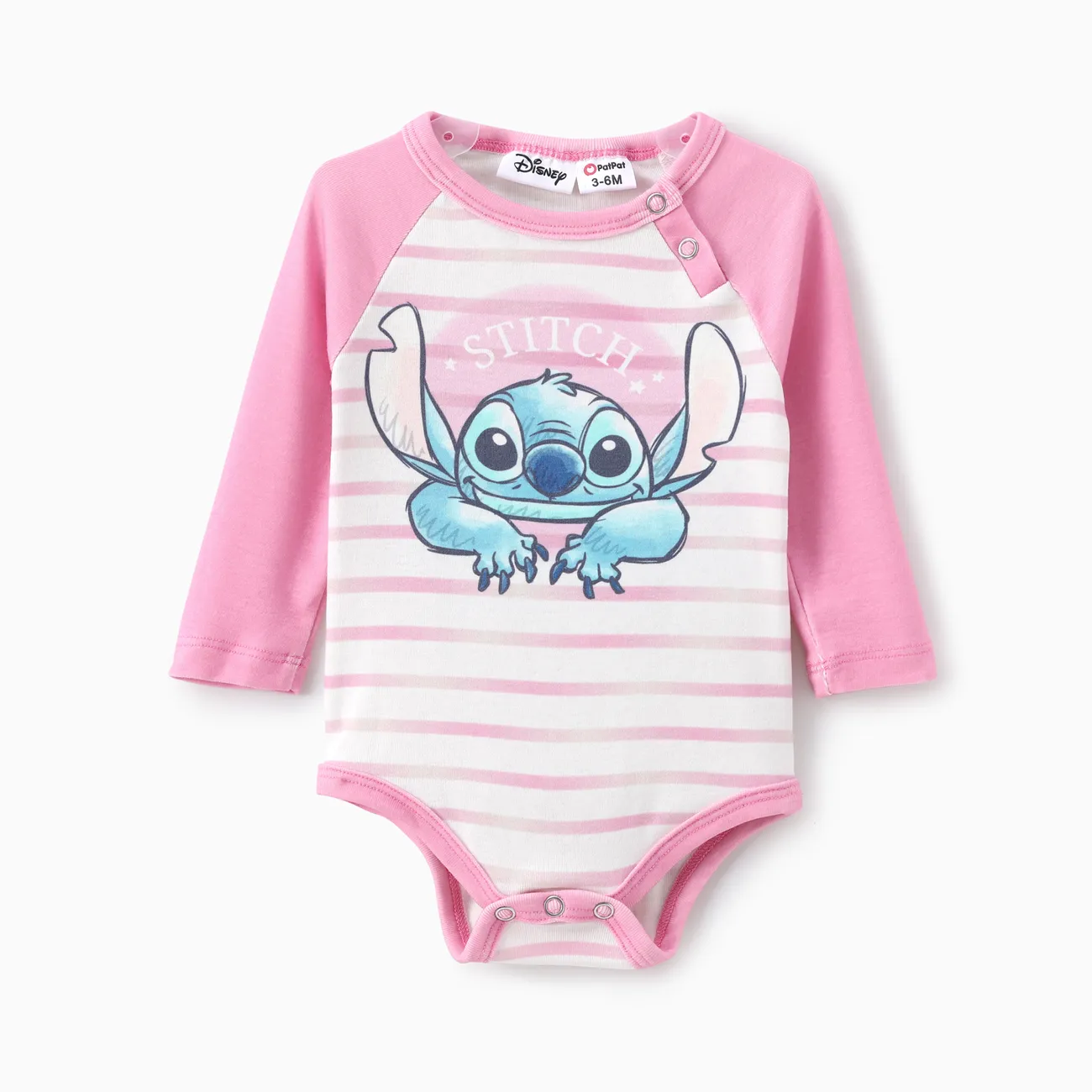 Disney Stitch Baby Girls/Boys 2pcs Naia™ Character Striped Print Long-sleeve Romper with Pants Set Pink big image 1