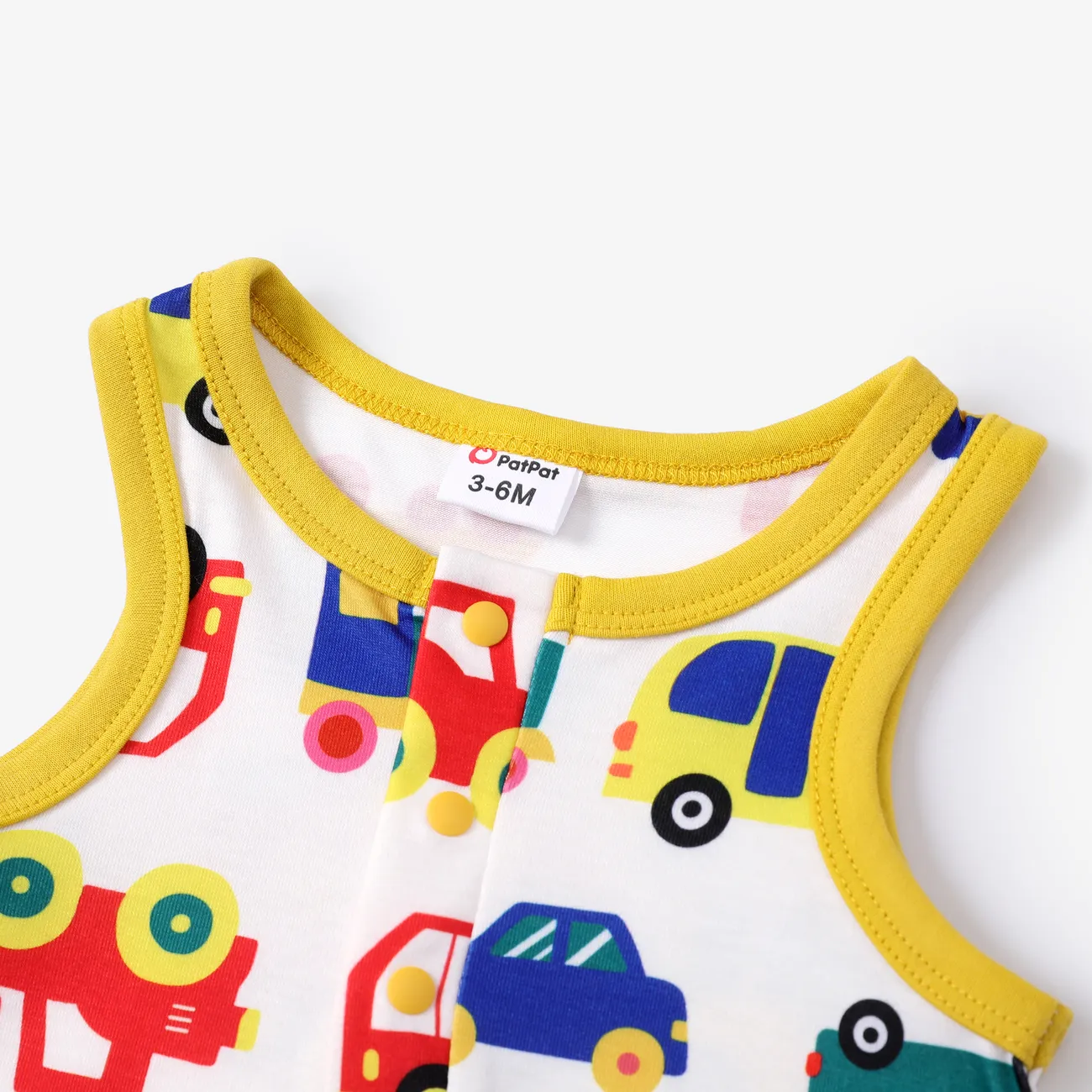 Baby Boy Childlike Vehicle Print Sleeveless Jumpsuit Yellow big image 1