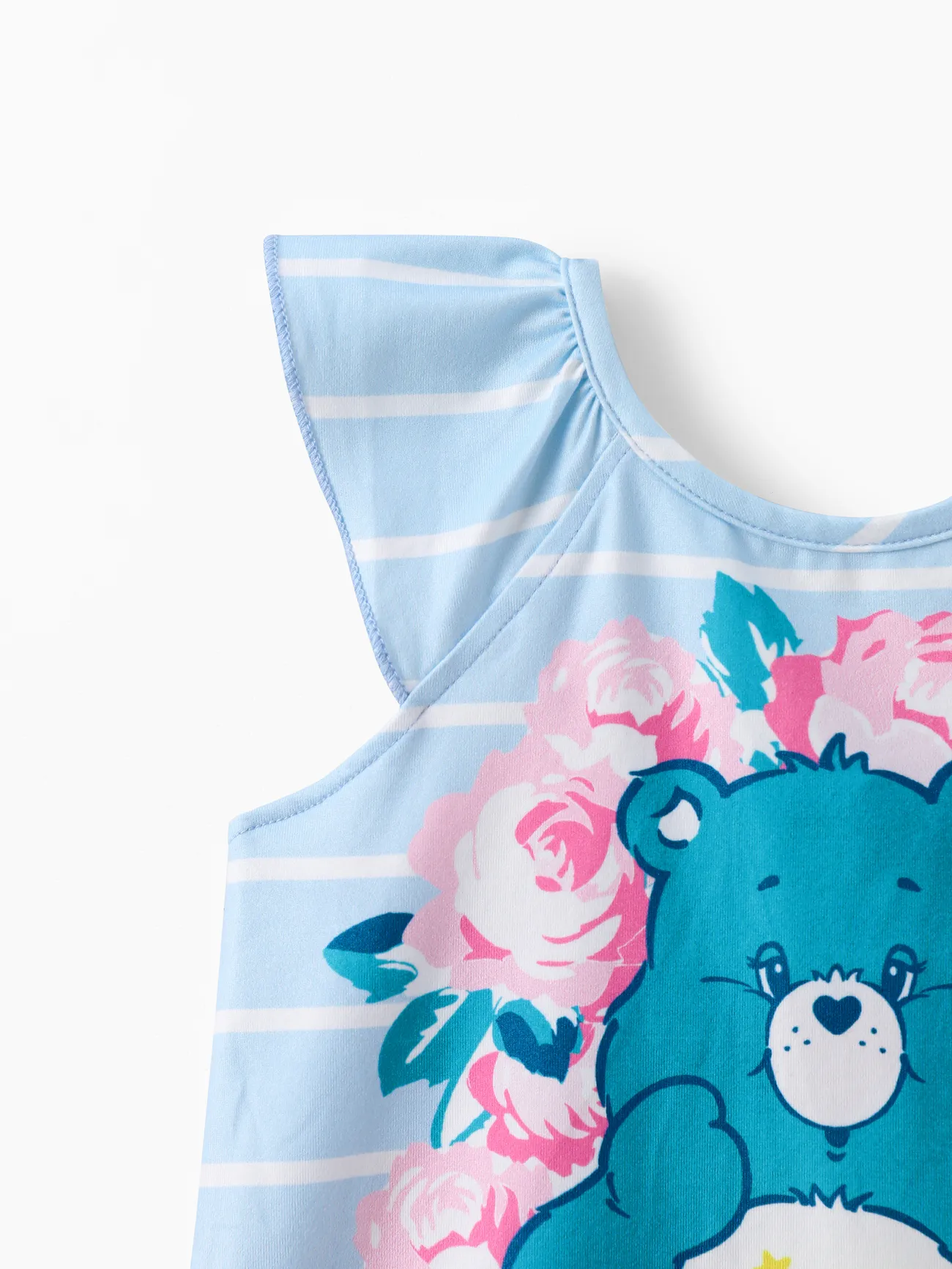 Care Bears Toddler Girls 2pcs Floral Bear Striped Print Flutter-sleeve Top with Shorts Set Light Blue big image 1
