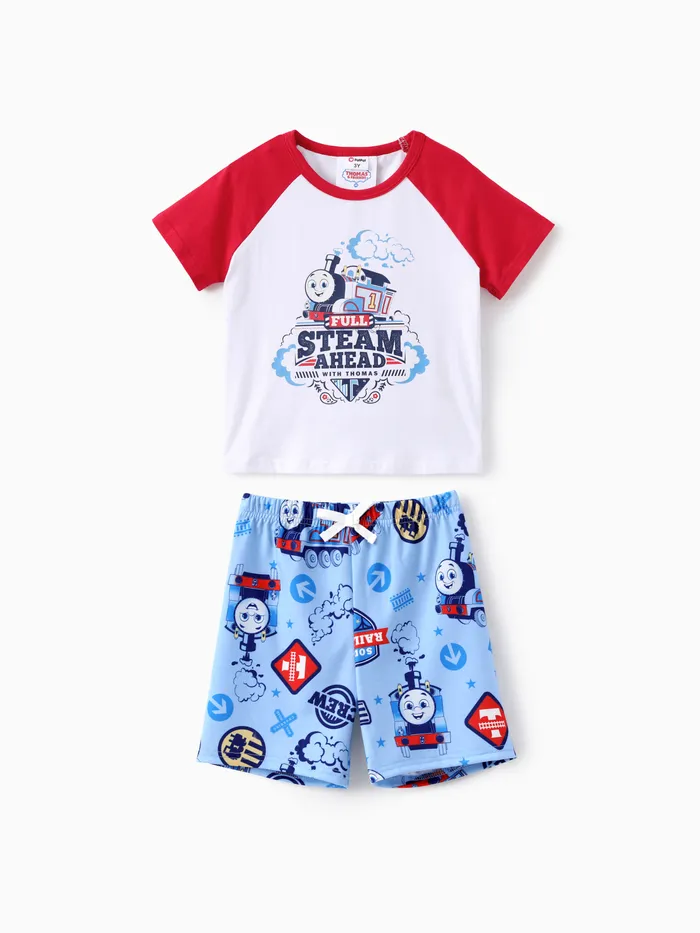 Thomas and Friends Kleinkind Jungen 2pcs Baumwoll-Zugfigur mit Buchstabendruck T-Shirt mit Shorts Set
