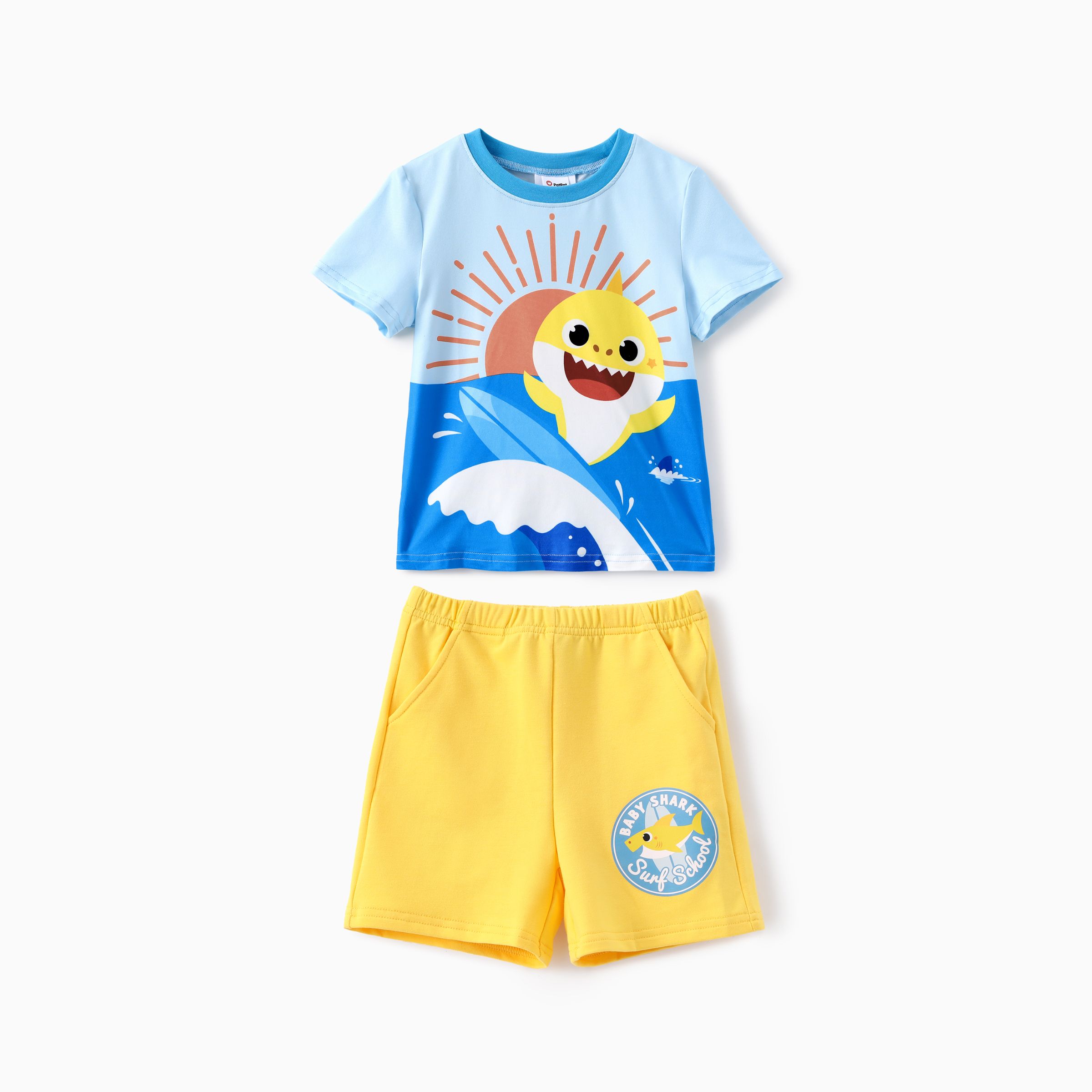 

Baby Shark Toddler Boys 2pcs Sunshine Surfing Shark Print Tee with Shorts Set