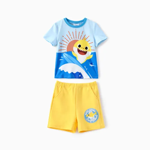 Baby Shark Toddler Boys 2pcs Sunshine Surfing Shark Print Tee com Shorts Set