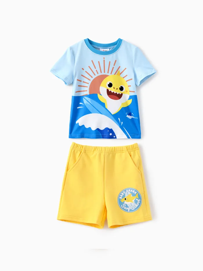 Baby Shark Toddler Boys 2pcs Sunshine Surfing Shark Print Tee with Shorts Set