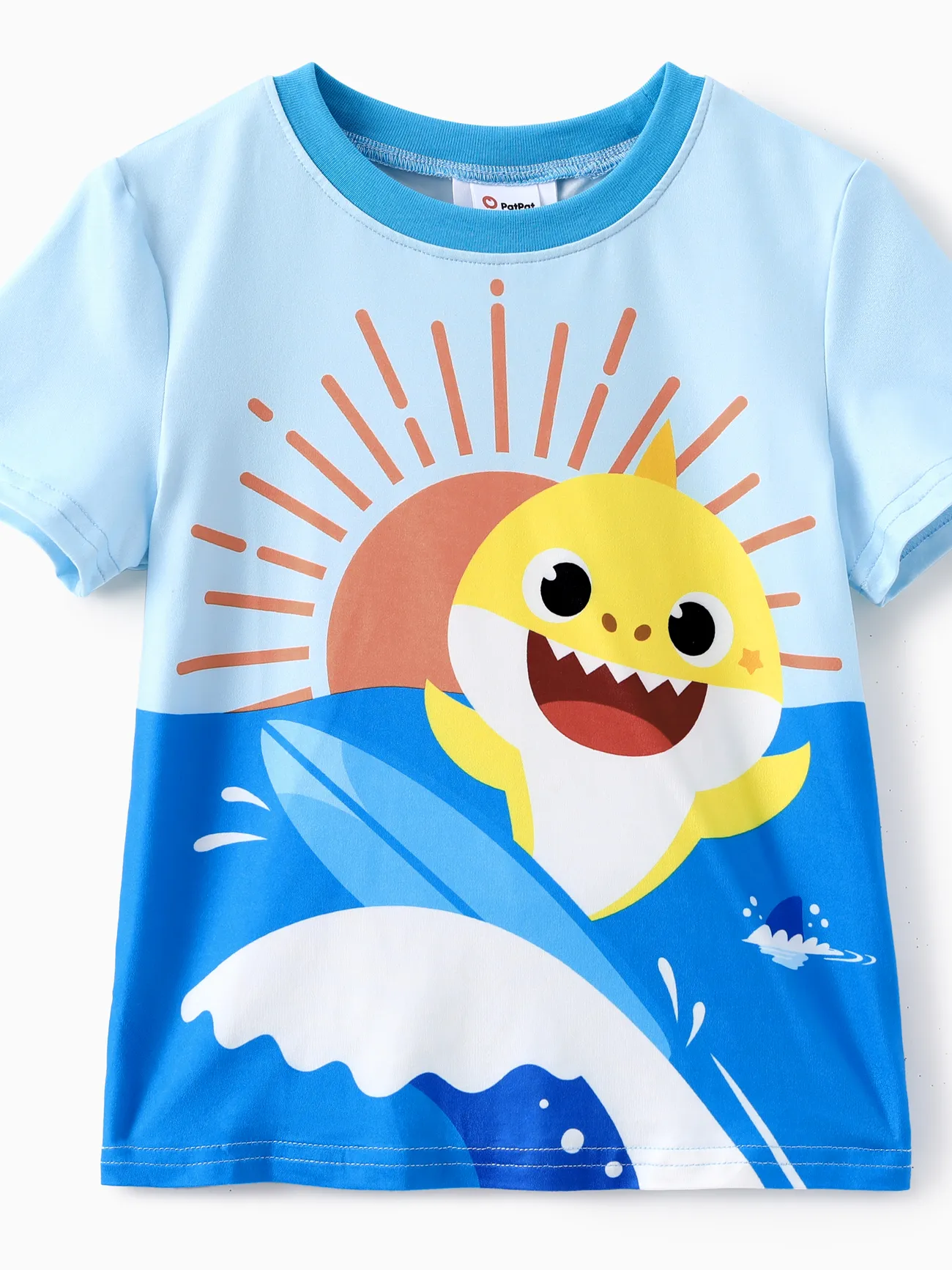 Baby Shark Toddler Boys 2pcs Sunshine Surfing Shark Print Tee with Shorts Set Blue big image 1