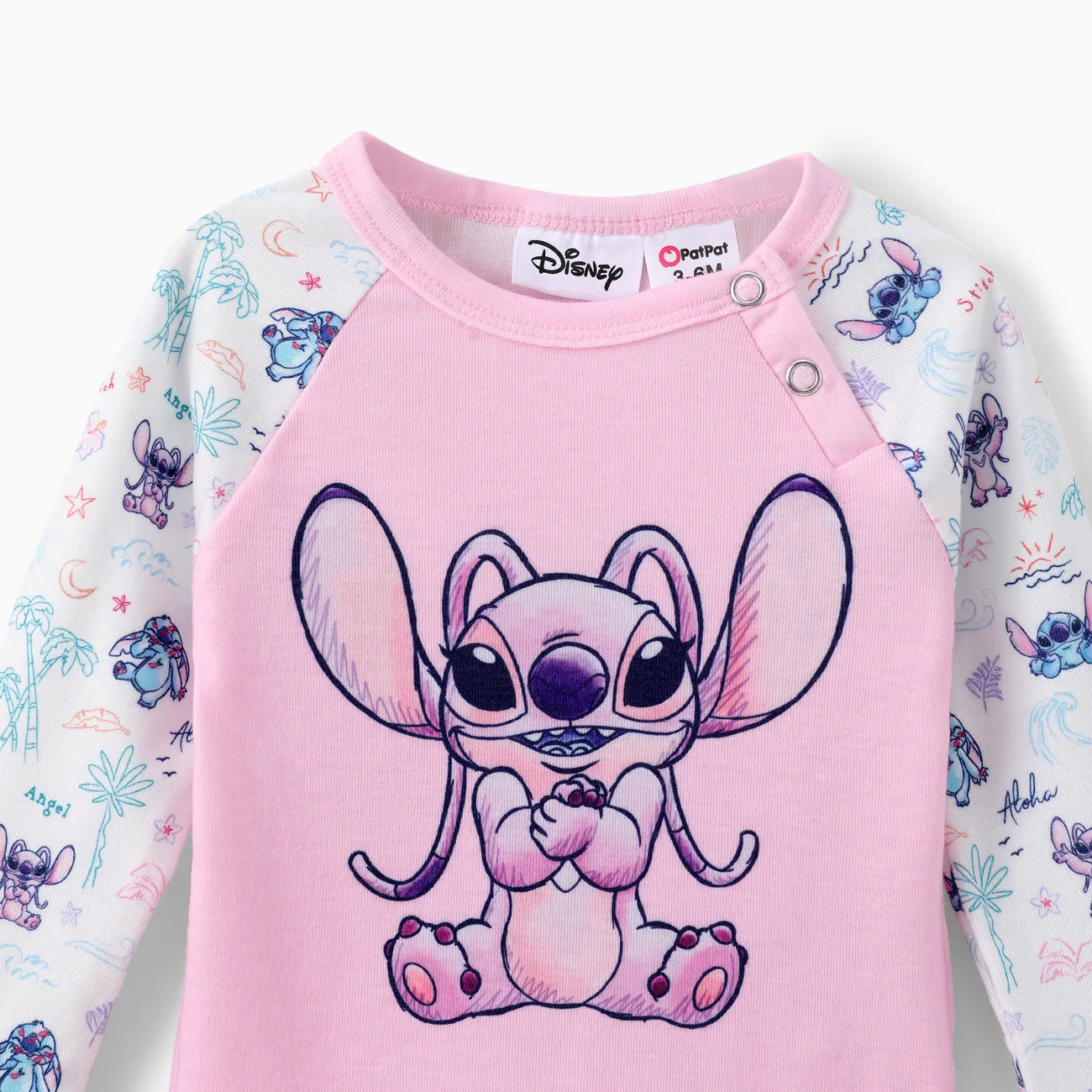 Disney Stitch Baby Boys/Girls 2pcs Naia™ Character Print Long-sleeve Romper with Pants Set Pink big image 1