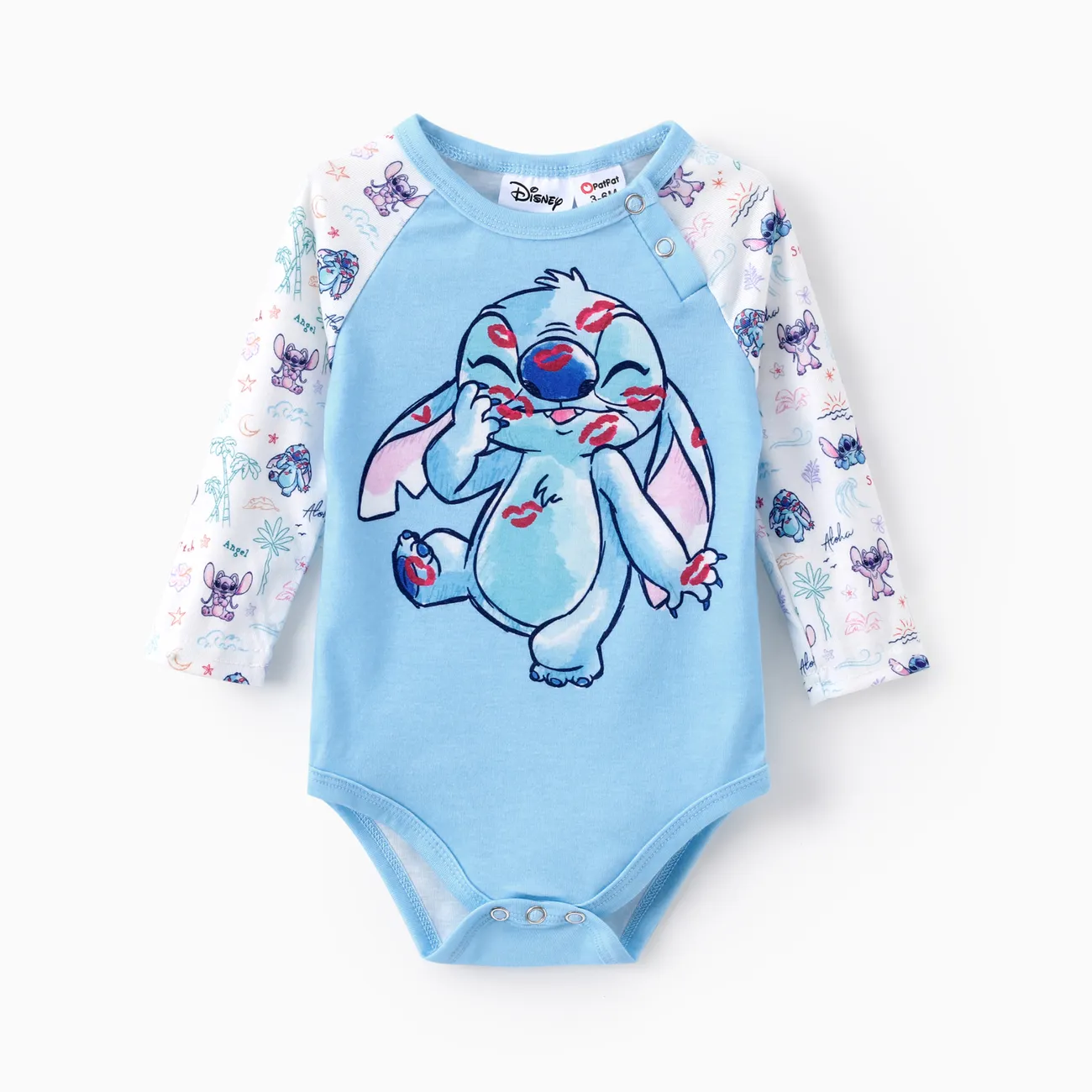 Disney Stitch Baby Boys/Girls 2pcs Naia™ Character Print Long-sleeve Romper with Pants Set Blue big image 1