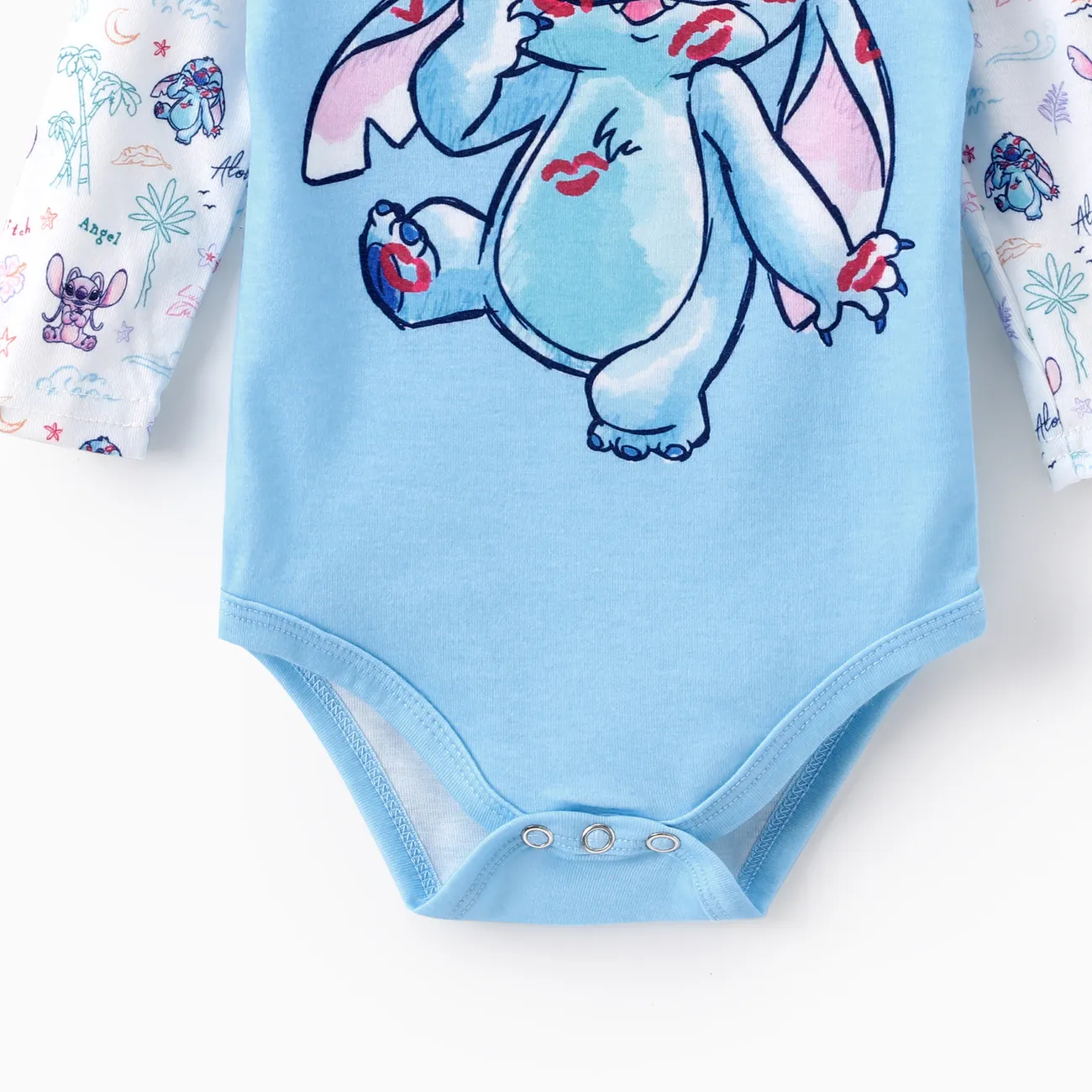 Disney Stitch Baby Boys/Girls 2pcs Naia™ Character Print Long-sleeve Romper with Pants Set Blue big image 1