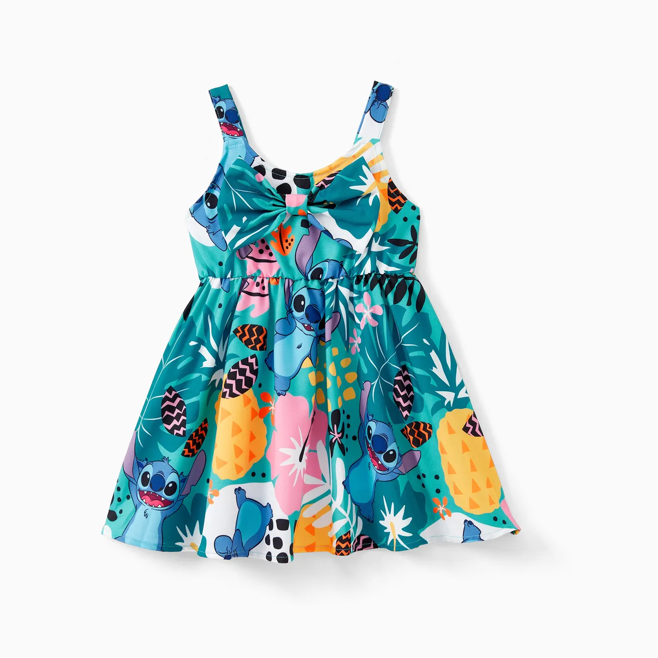 Disney Stitch Family Matching Tropical Flower and Plant Hawaii Style Sleeveless Halter Dress/Cotton Tee Green big image 1