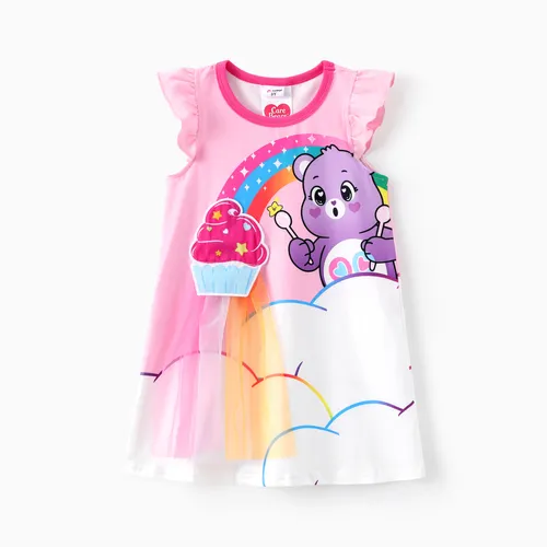 Care Bears Toddler Girls 1pc Rainbow Cupcake with Character Print Flutter-sleeve Dress