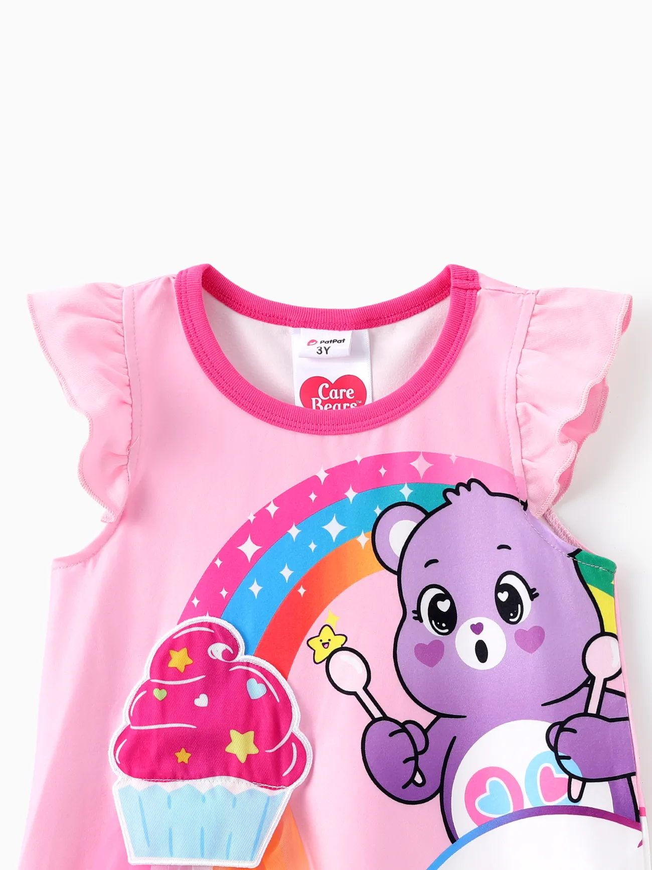 Care Bears Toddler Girls 1pc Rainbow Cupcake with Character Print Flutter-sleeve Dress Pink big image 1