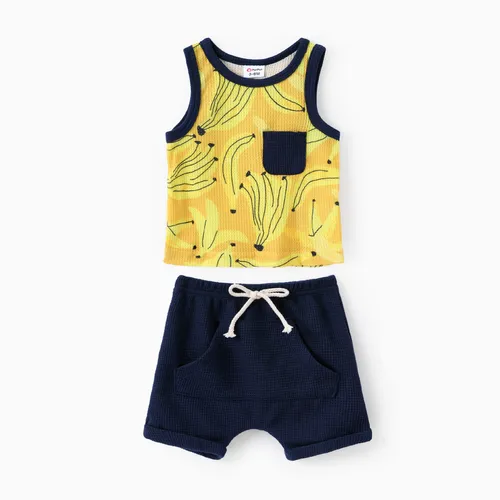 Baby Boy 2pcs Banana Print Tank Top e Shorts Set