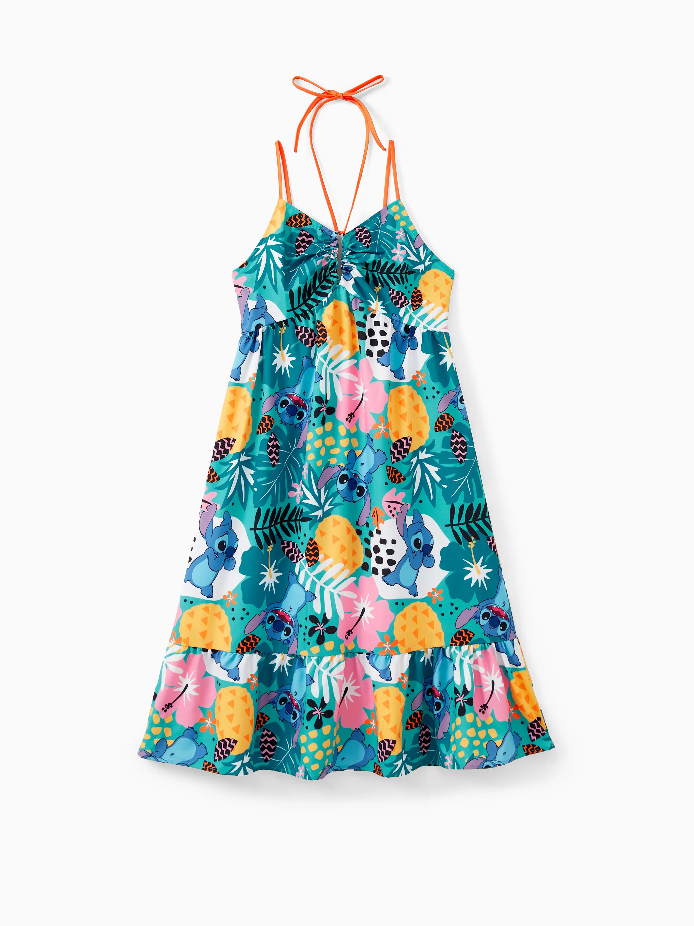 

Disney Stitch Family Matching Tropical Flower and Plant Hawaii Style Sleeveless Halter Dress/Cotton Tee