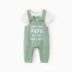 Baby Boy Valentine's Day 2pcs Bowknit Romper and Letter Print Overalls Set greenwhite