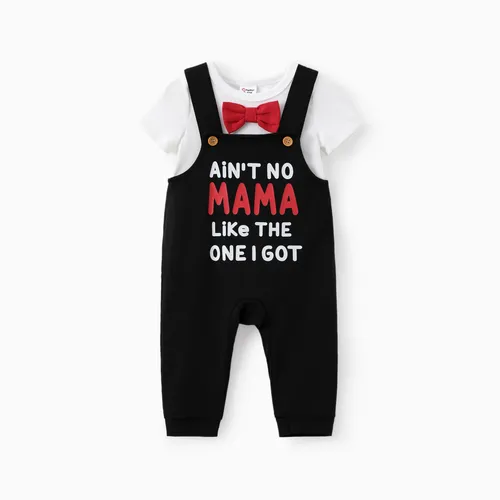 Baby Boy Valentine's Day 2pcs Bowknit Romper and Letter Print Overalls Set