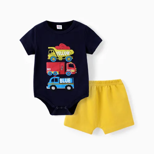 Baby Boy 2-teiliges T-Shirt und Shorts mit kindlichem Fahrzeugdruck