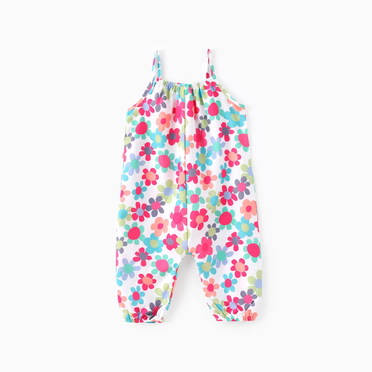 Baby Girl All Over Colorful Floral Print Spaghetti Strap Jumpsuit Multi-color big image 1
