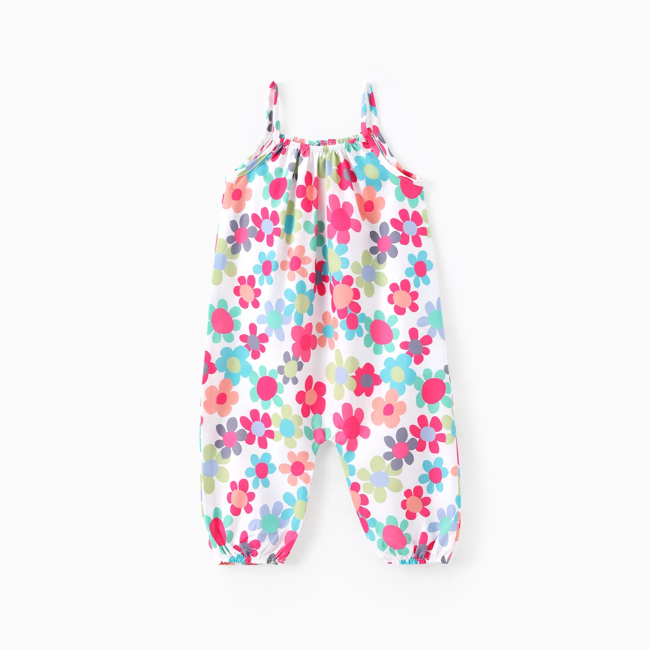 Baby Girl All Over Colorful Floral Print Spaghetti Strap Jumpsuit Multi-color big image 1