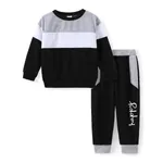 2pcs Toddler Girl Trendy Colorblock Sweatshirt and Elasticized Pants Set Black