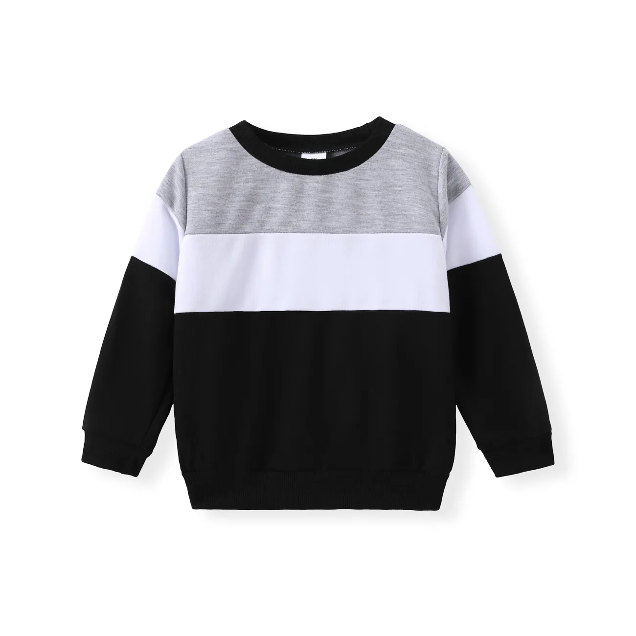 2pcs Toddler Girl Trendy Colorblock Sweatshirt and Elasticized Pants Set Black big image 1