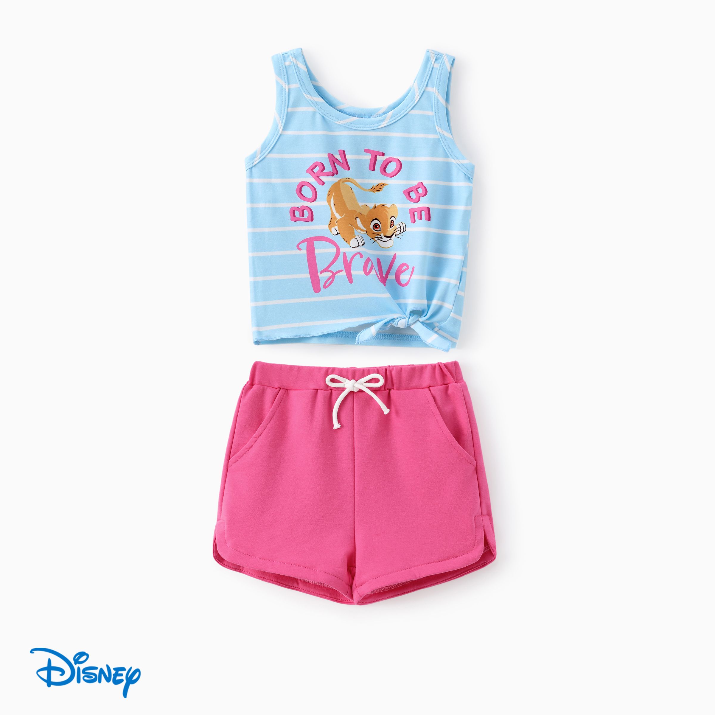 迪士尼獅子王蹣跚學步的女孩辛巴 2 件 Naia™ 字元字母條紋印花背心與短褲套裝