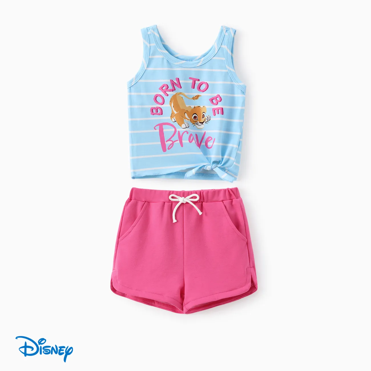 Disney Lion King Toddler Girls Simba 2pcs Naia™ Character Letter Striped Print Tank top with Shorts Set Blue big image 1