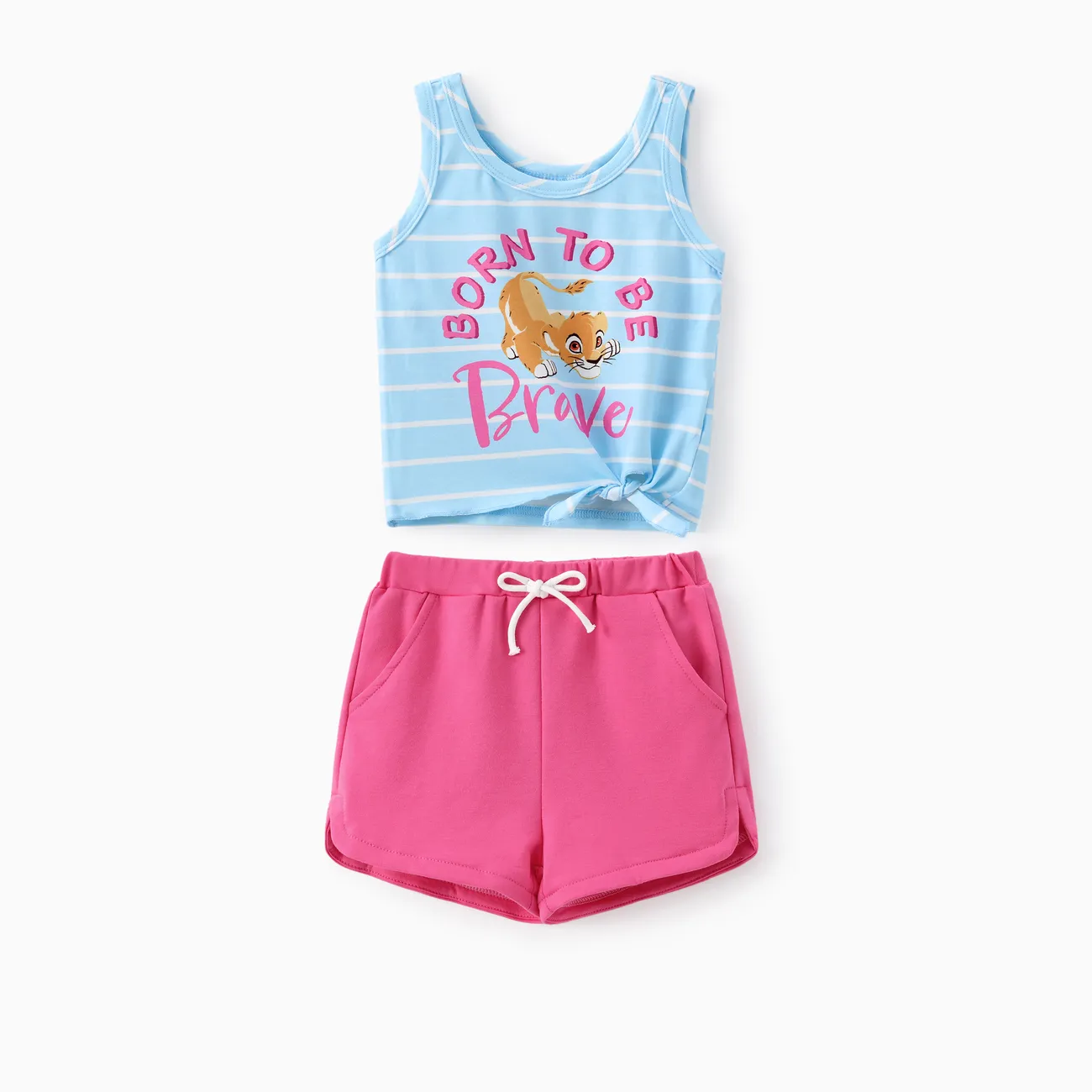 Disney Lion King Toddler Girls Simba 2pcs Naia™ Character Letter Striped Print Tank top with Shorts Set Blue big image 1