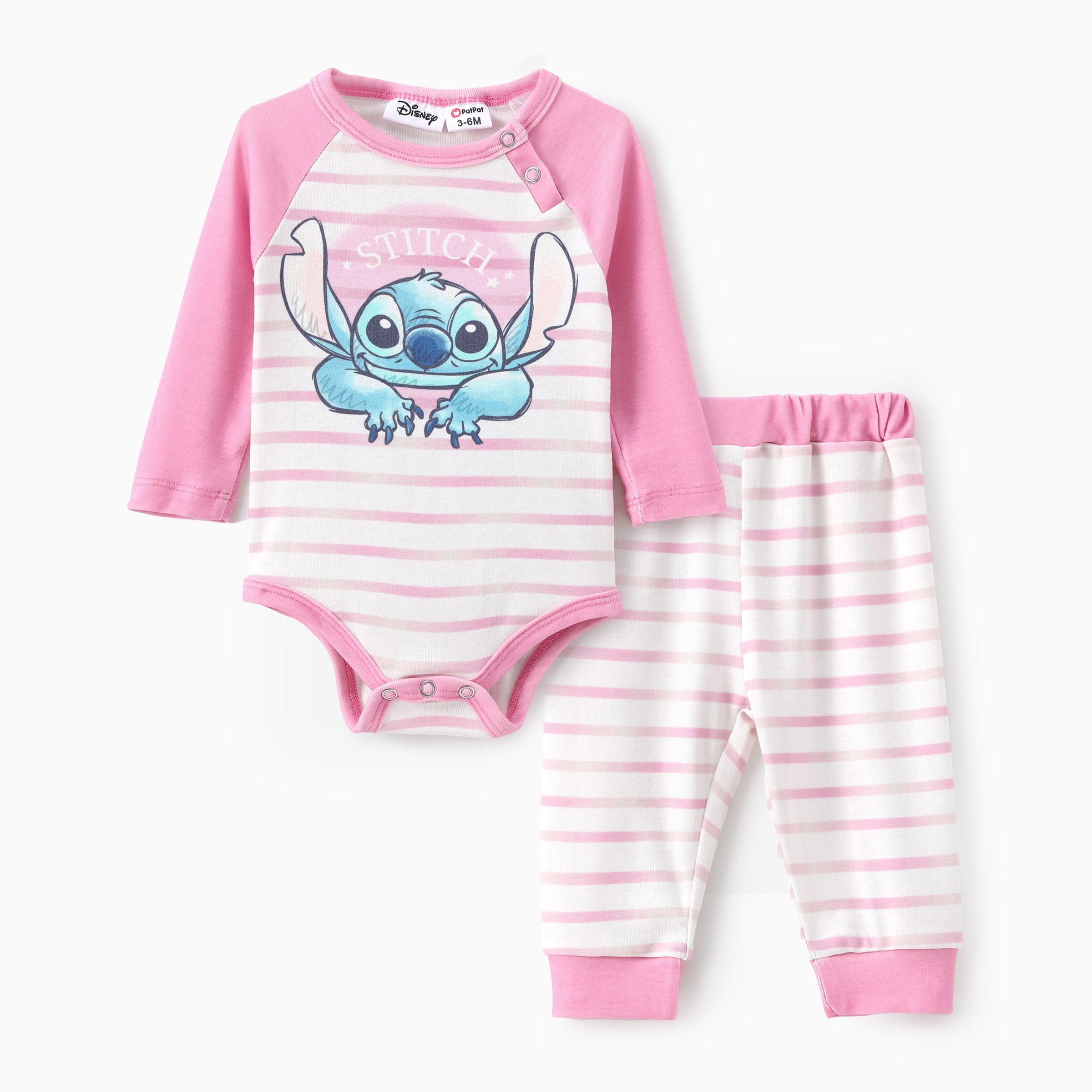 Disney Stitch Baby Girls/Boys 2 件 Naia™ Character 條紋印花長袖連體褲配褲子套裝