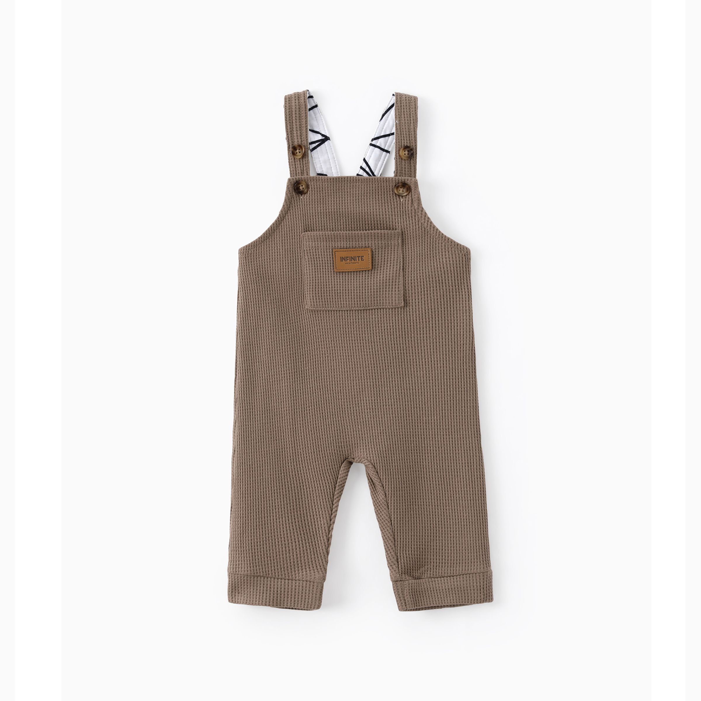 

Baby Boy Waffle Letter Patched Pocket Front Overalls