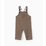 Baby Boy Waffle Letter Patched Pocket Front Overalls Khaki