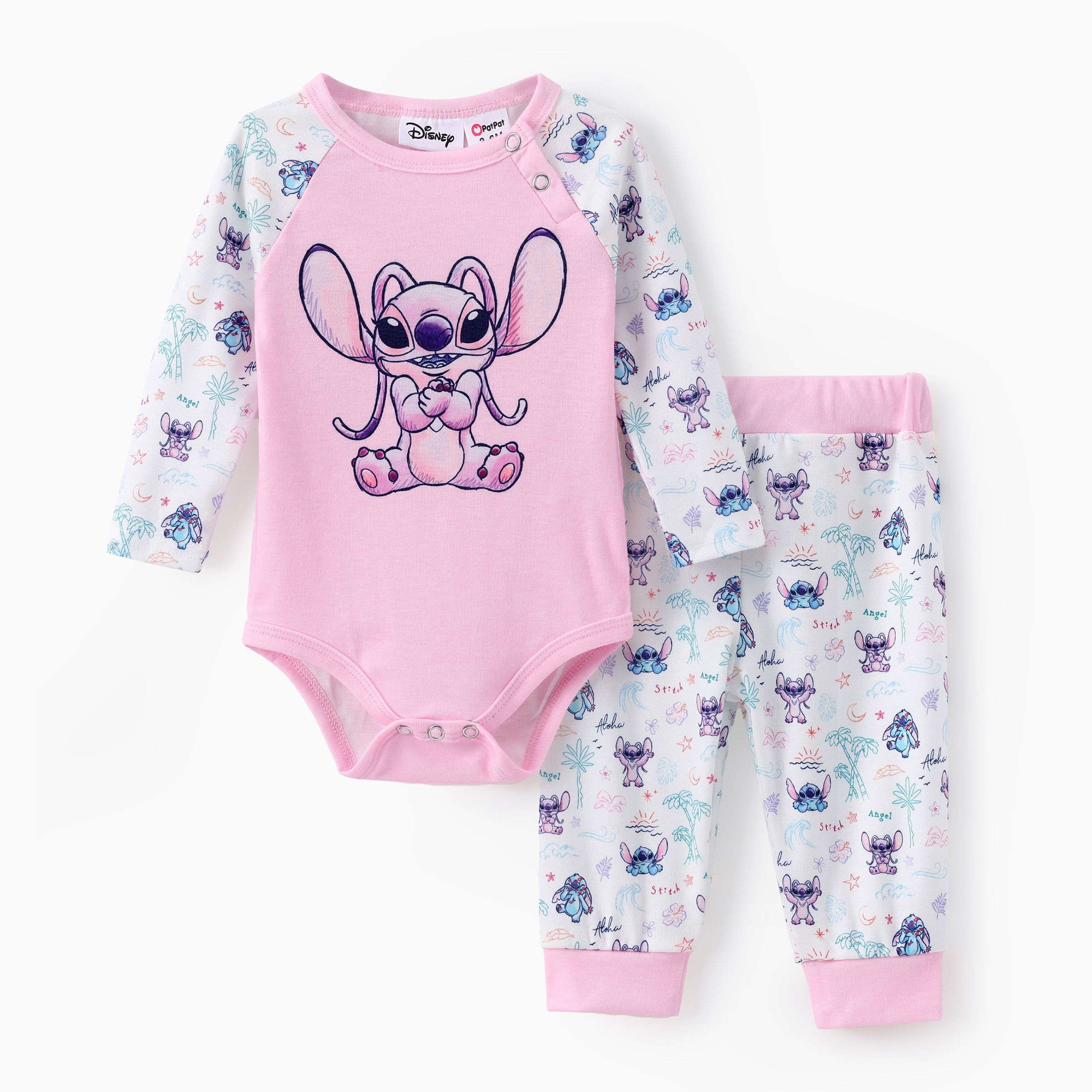 

Disney Stitch Baby Girls/Boys 2pcs Naia™ Character Striped Plant Print Long-sleeve Romper with Pants Set