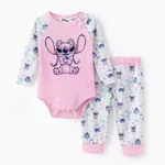 Disney Stitch Baby Boys/Girls 2pcs Naia™ Character Print Long-sleeve Romper with Pants Set Pink