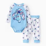 迪士尼針跡 2件 嬰兒 中性 布料拼接 童趣 長袖 嬰兒套裝 藍色
