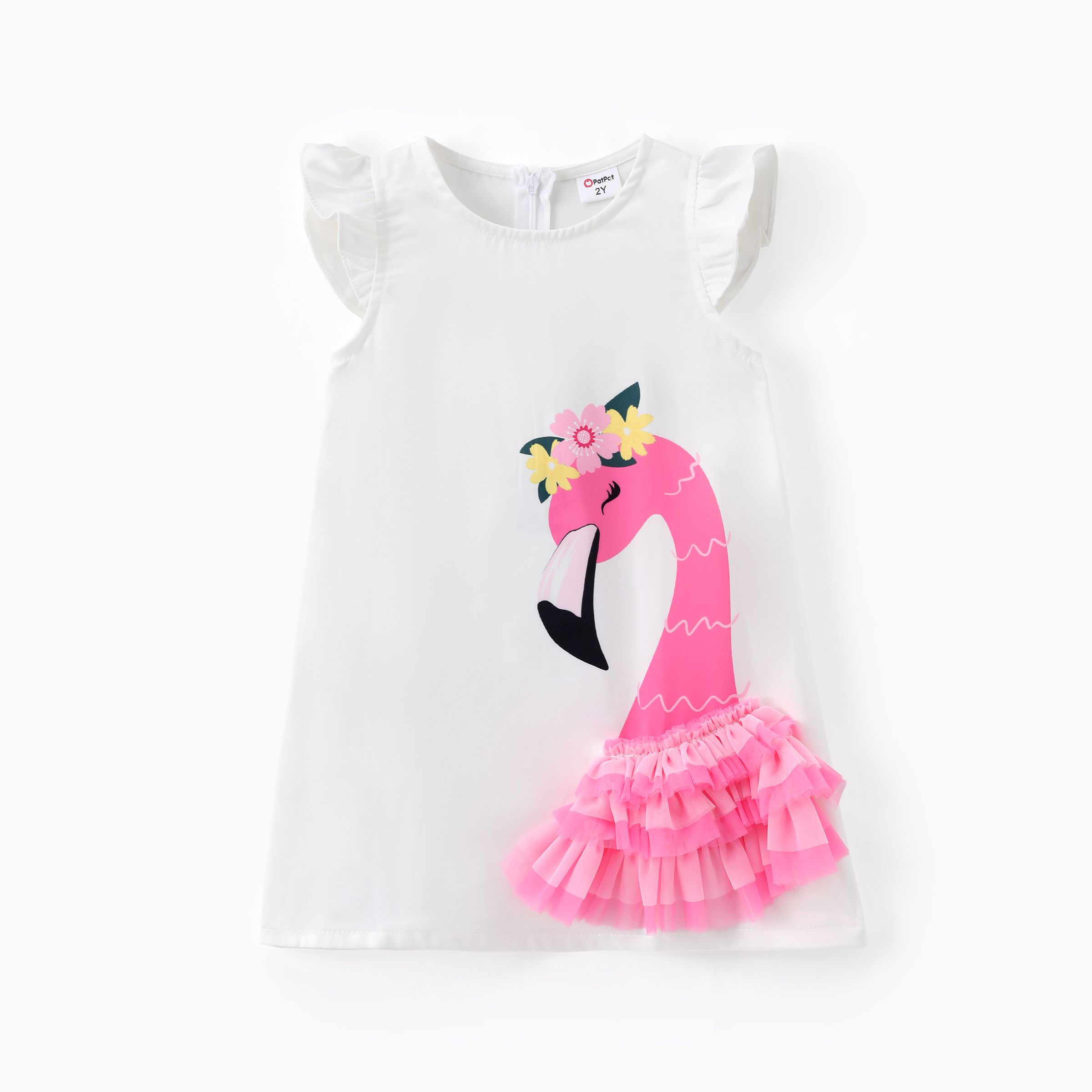 

Toddler Girl Character/Flame Bird Print Mesh Spliced Dress
