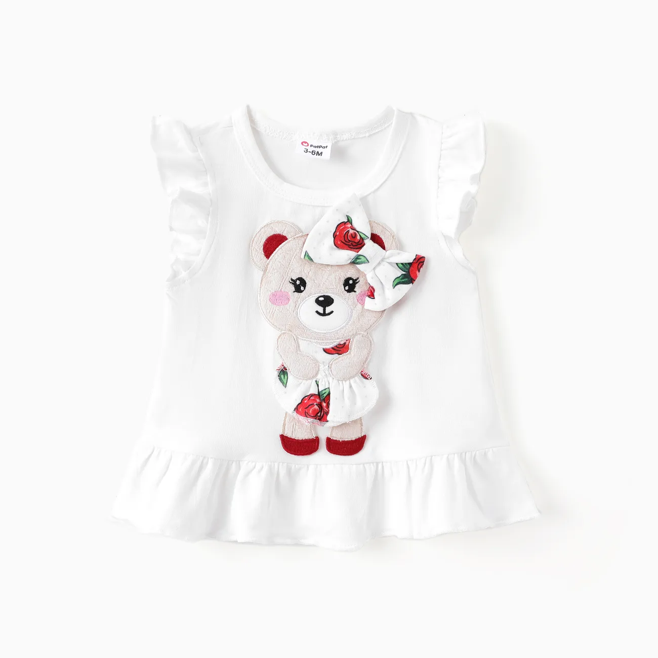 Baby/Toddler Girl 2pcs Bear Print Ruffled Top and Floral Leggings Set Red big image 1