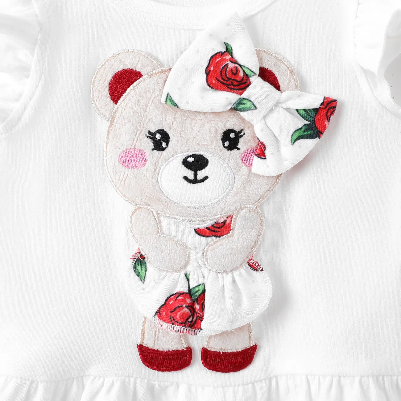 Bebé/Niña Pequeña 2pcs Top con volantes con estampado de oso y conjunto de leggings florales Rojo big image 1