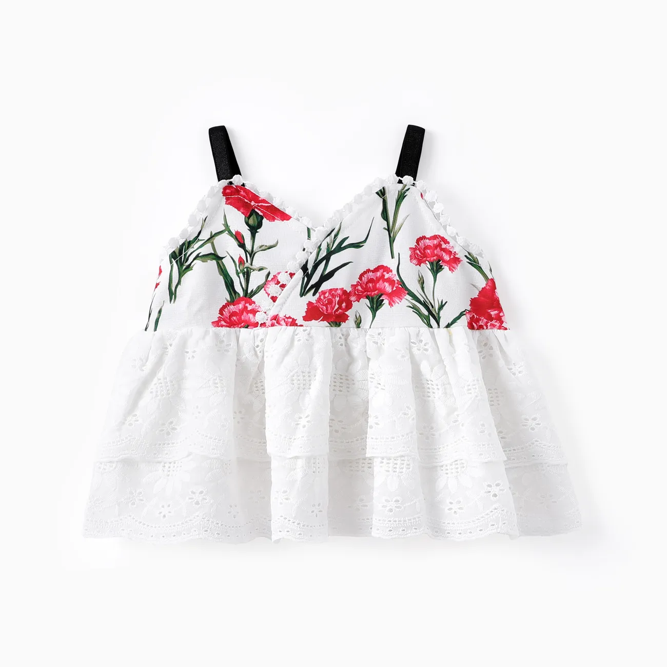 Baby-/Kleinkind-Mädchen 2-teiliges Mesh-Top- und Shorts-Set mit Blumendruck weiß big image 1