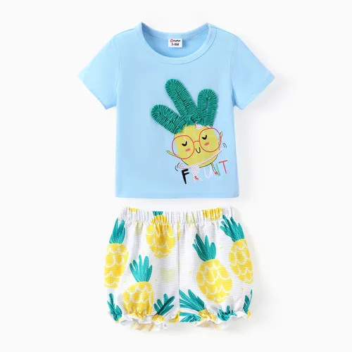 Baby Mädchen 2-teiliges T-Shirt- und Shorts-Set mit kindlichem Ananas-Print