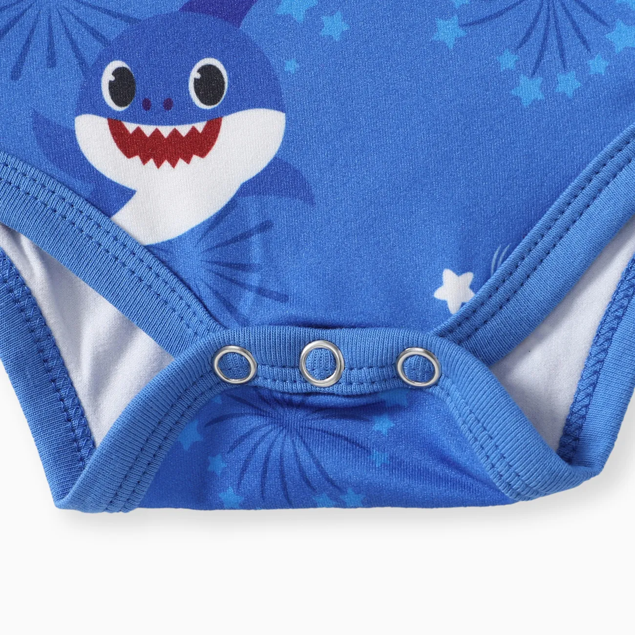 Baby Shark Dia Nacional Bebé Unissexo Tubarão Infantil Manga curta Macacão curto Azul big image 1