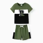 Toddler Boy/Girl 2pcs Colorblock Tee and Shorts Set DarkGreen